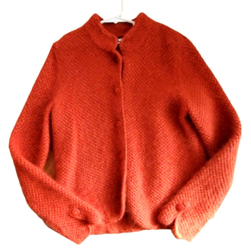 Alexandra Bartlett Womans Fuzzy Pumpkin Orange Button Cardigan Sweater Size L